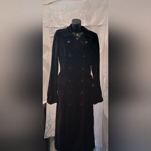 DKNY Black Double-Breasted Velvet Trench Coat